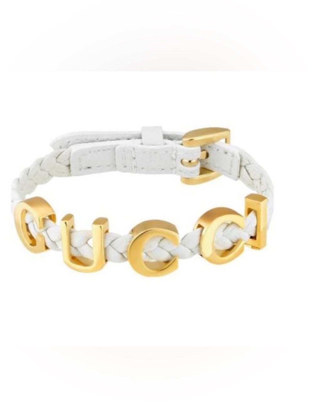 GUCCI White Leather Bracelet with Gold Logo NWT